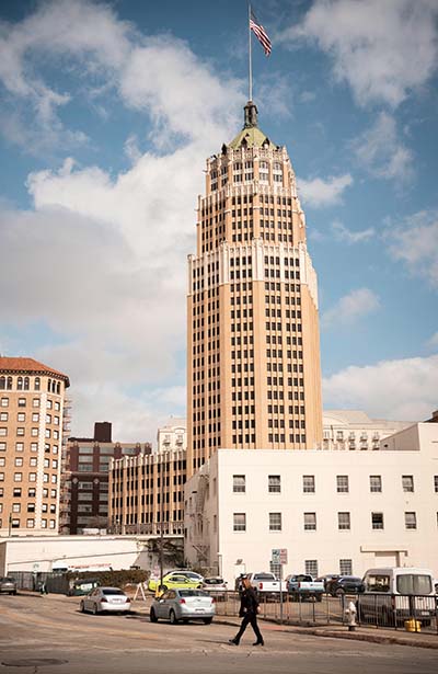 Image of Tower Life building in downtown San Antonio.